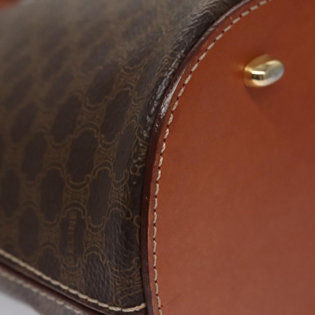 CELINE Macadam Canvas Hand Bag PVC Leather Brown Gold Auth 103291