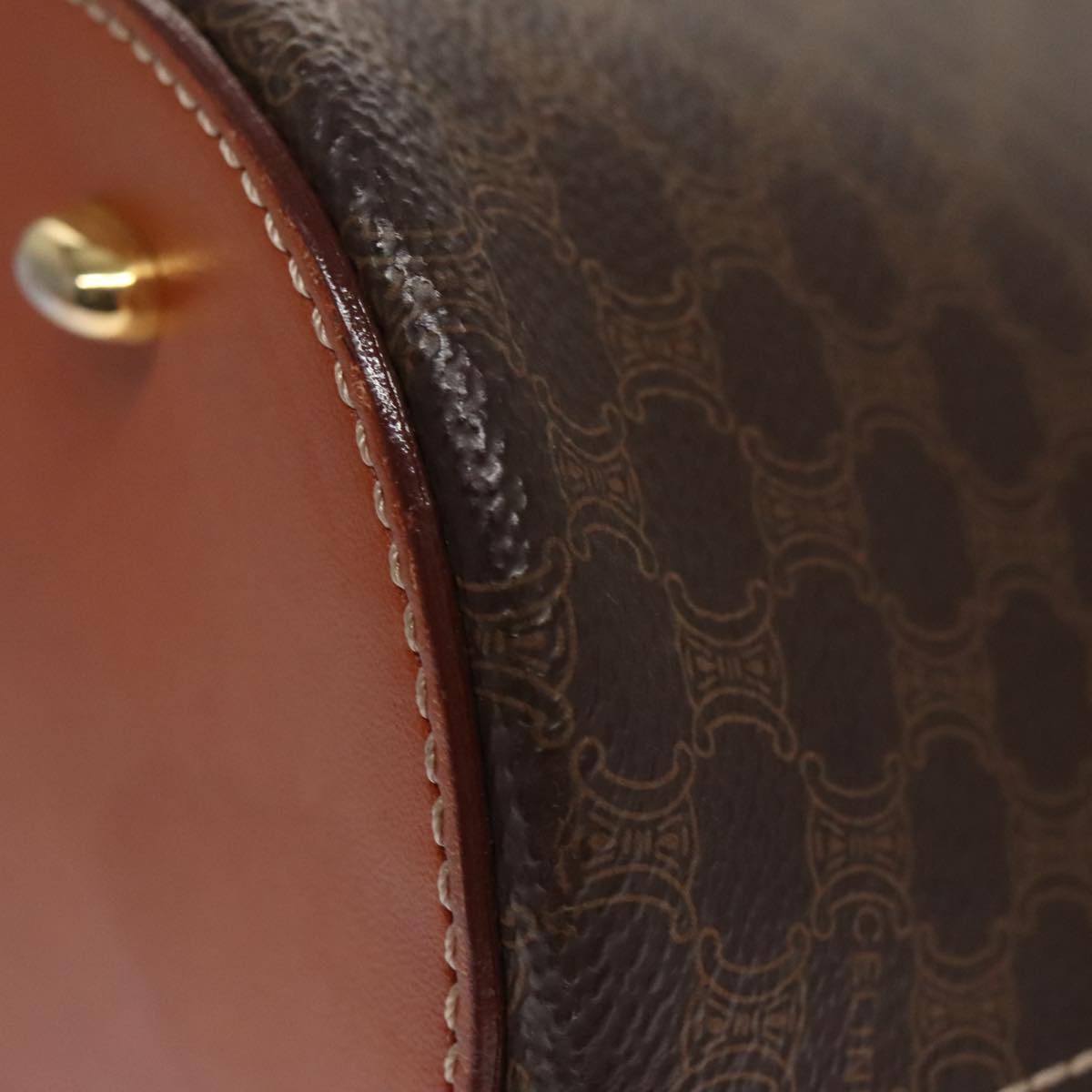 CELINE Macadam Canvas Hand Bag PVC Leather Brown Gold Auth 103291