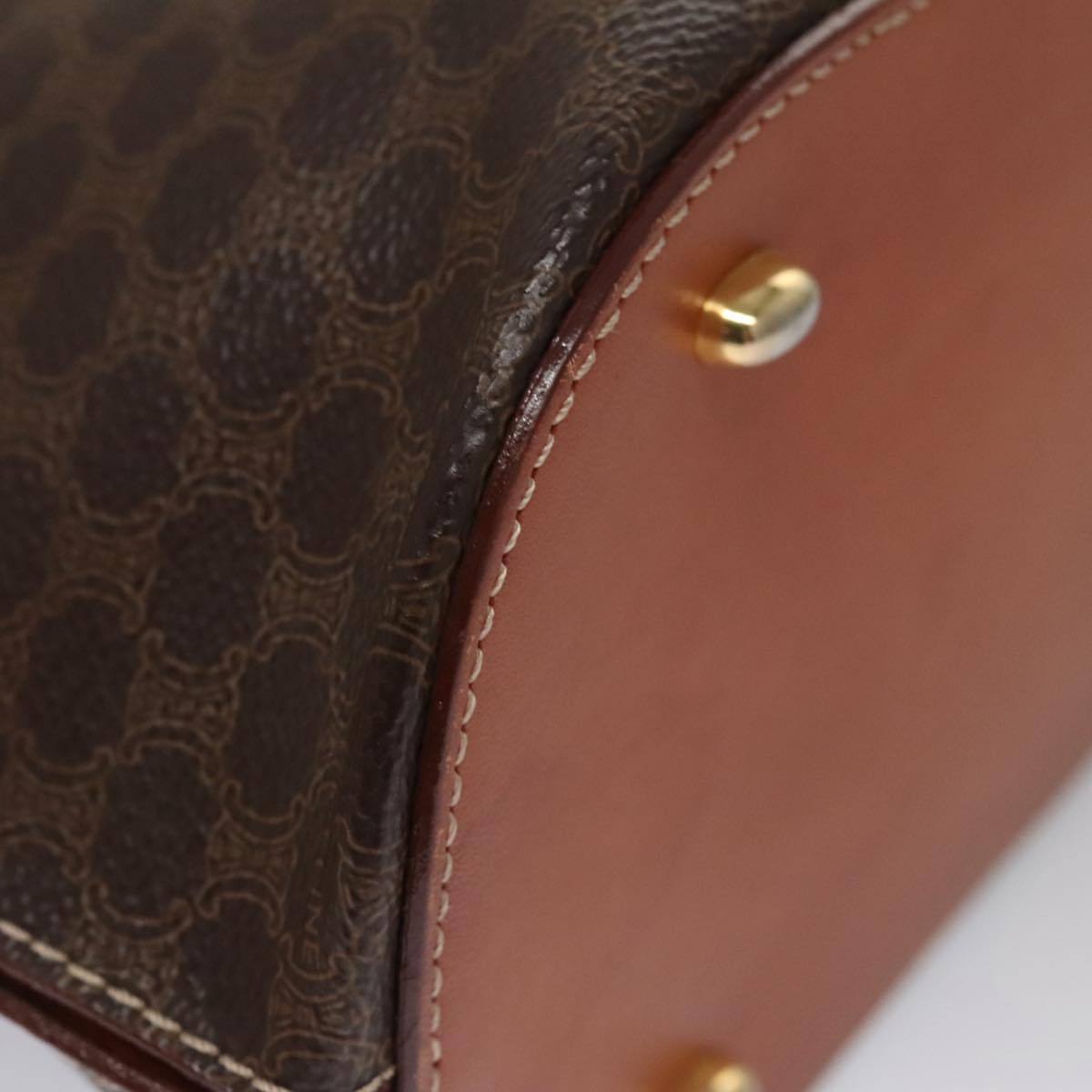 CELINE Macadam Canvas Hand Bag PVC Leather Brown Gold Auth 103291