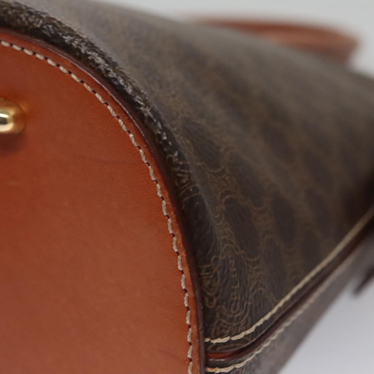 CELINE Macadam Canvas Hand Bag PVC Leather Brown Gold Auth 103291