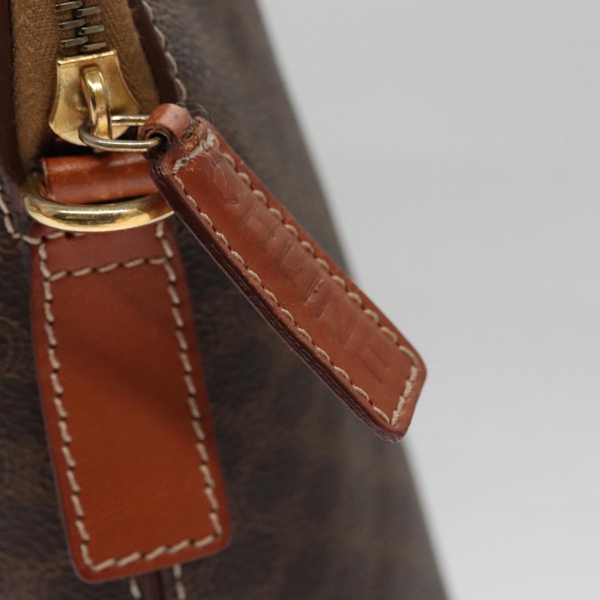 CELINE Macadam Canvas Hand Bag PVC Leather Brown Gold Auth 103291