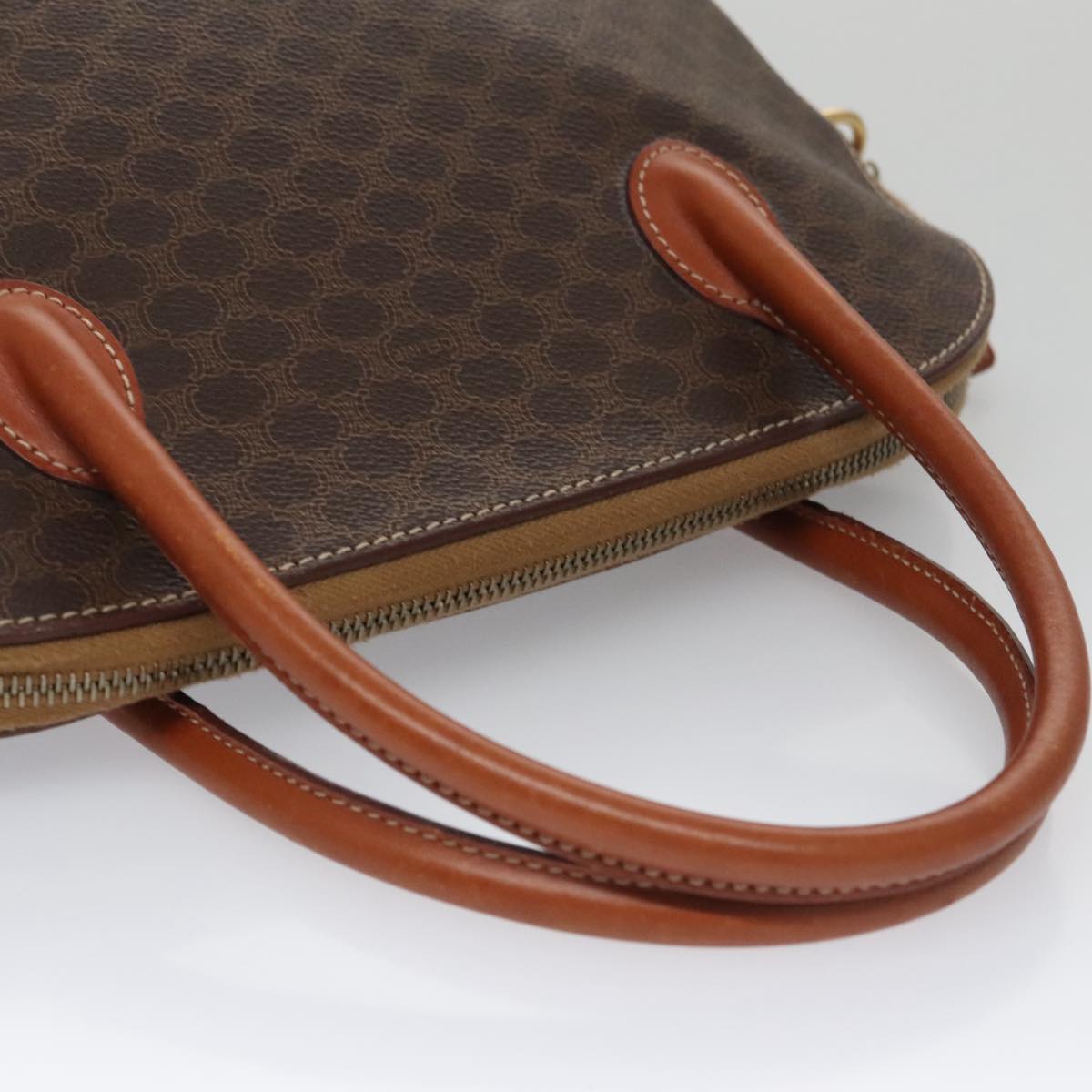 CELINE Macadam Canvas Hand Bag PVC Leather Brown Gold Auth 103291