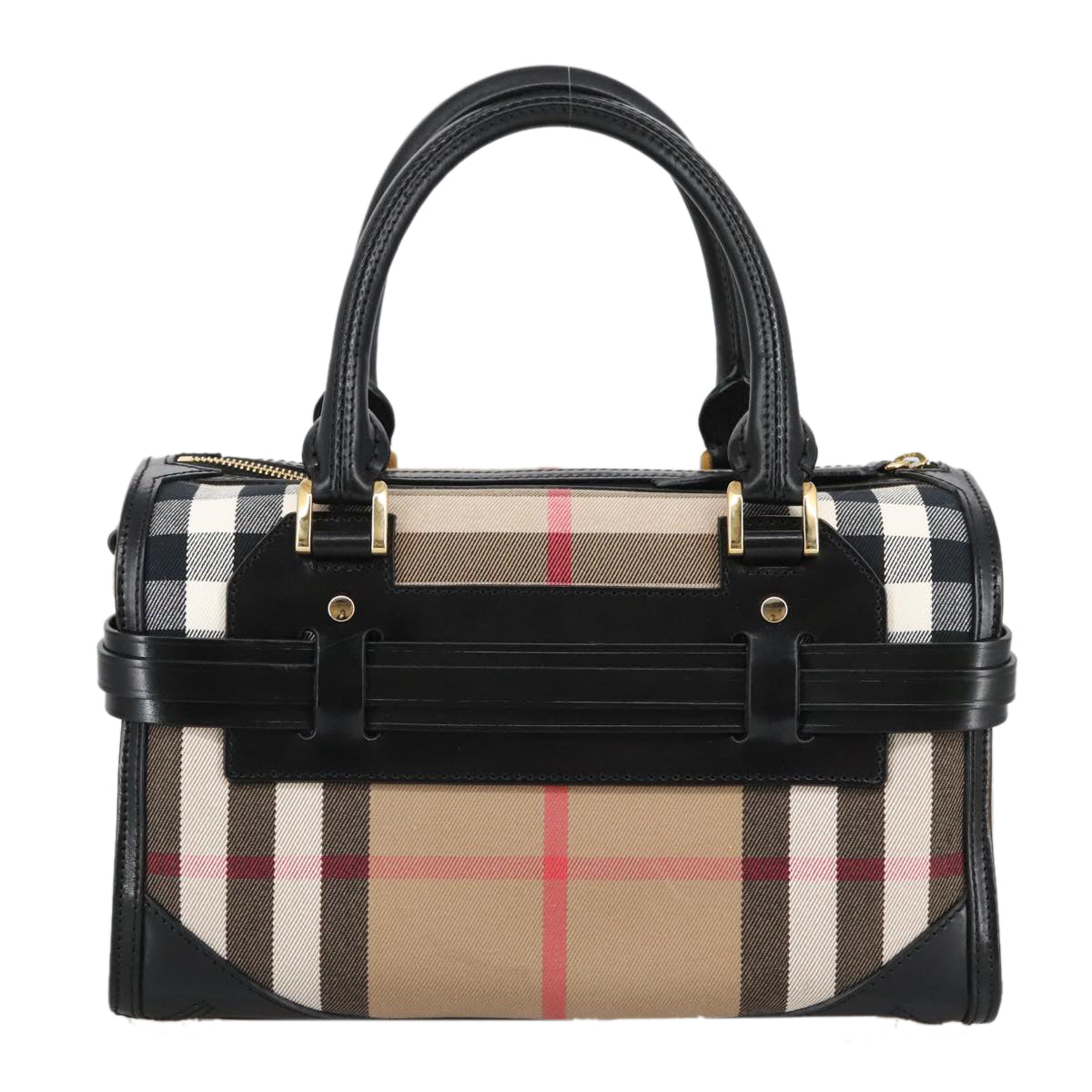 BURBERRY Nova Check Hand Bag Canvas 2way Beige Black Auth 103293AV