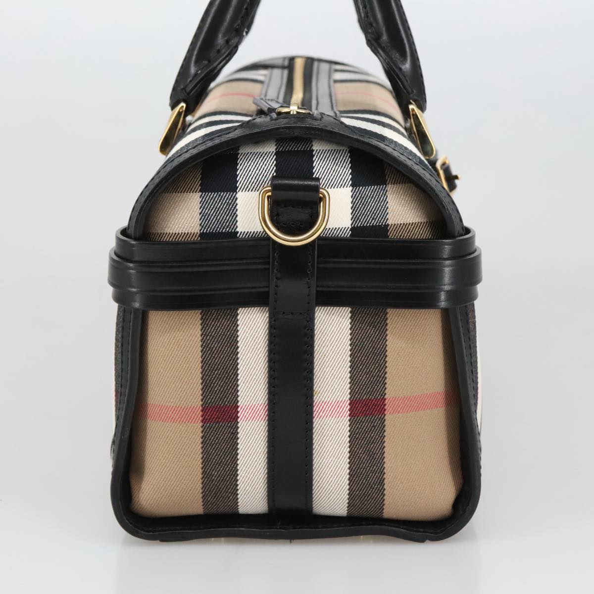 BURBERRY Nova Check Hand Bag Canvas 2way Beige Black Auth 103293AV
