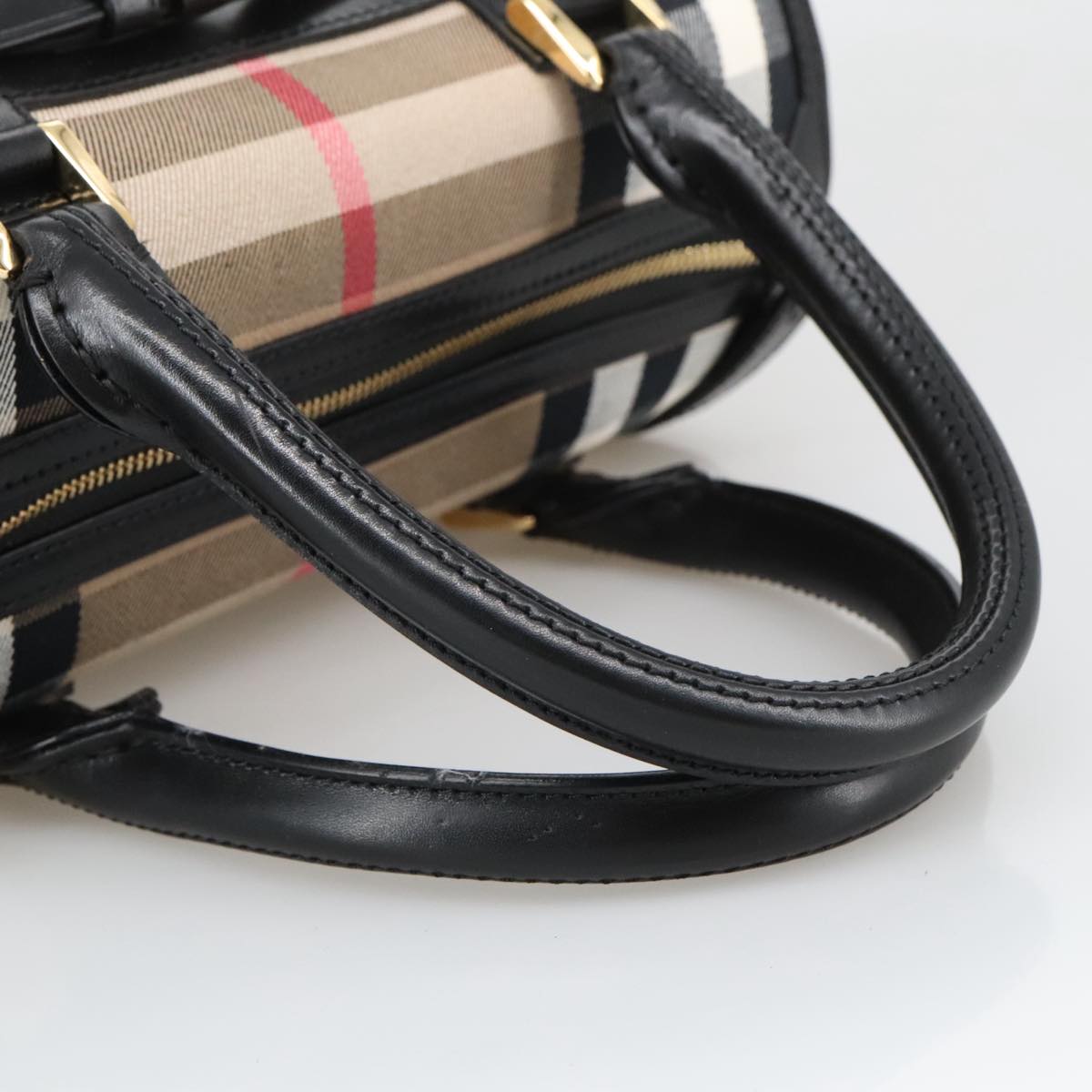 BURBERRY Nova Check Hand Bag Canvas 2way Beige Black Auth 103293AV