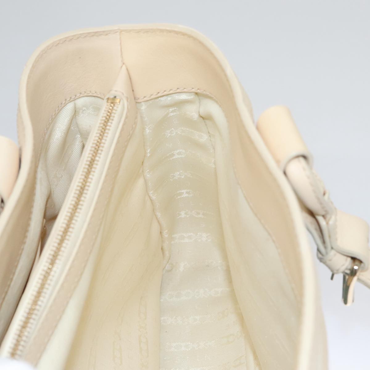 CELINE Hand Bag Straw Leather Blue Cream Gold Auth 103294