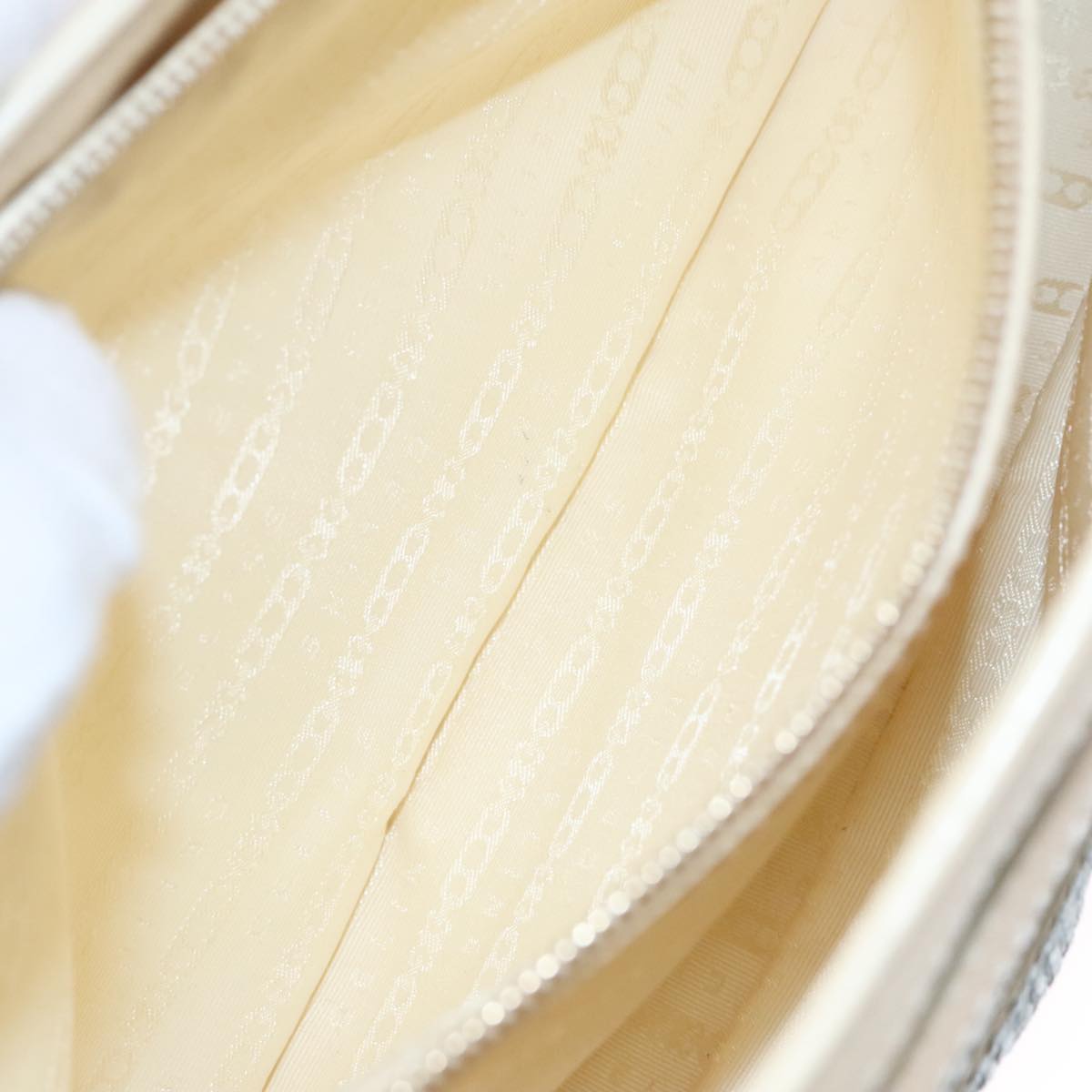 CELINE Hand Bag Straw Leather Blue Cream Gold Auth 103294