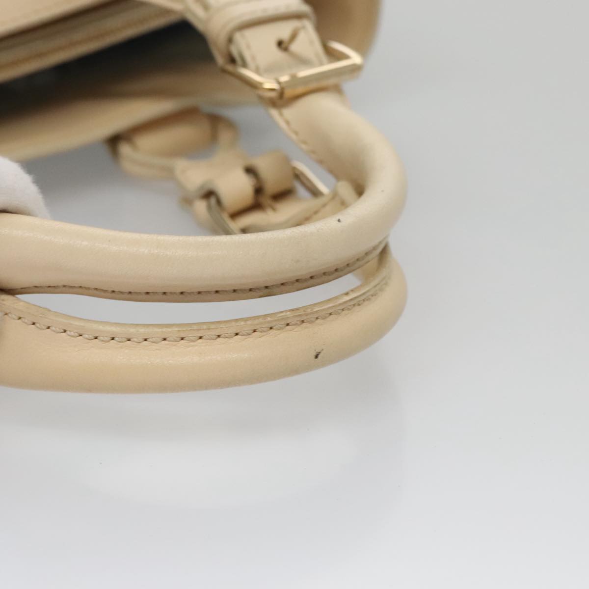 CELINE Hand Bag Straw Leather Blue Cream Gold Auth 103294
