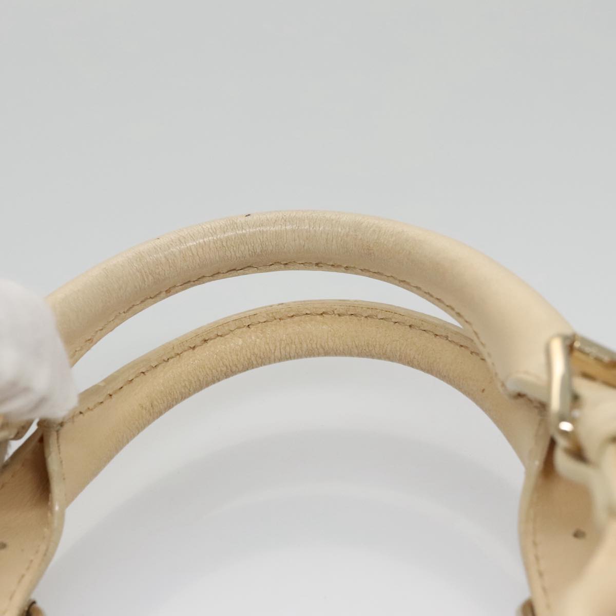 CELINE Hand Bag Straw Leather Blue Cream Gold Auth 103294