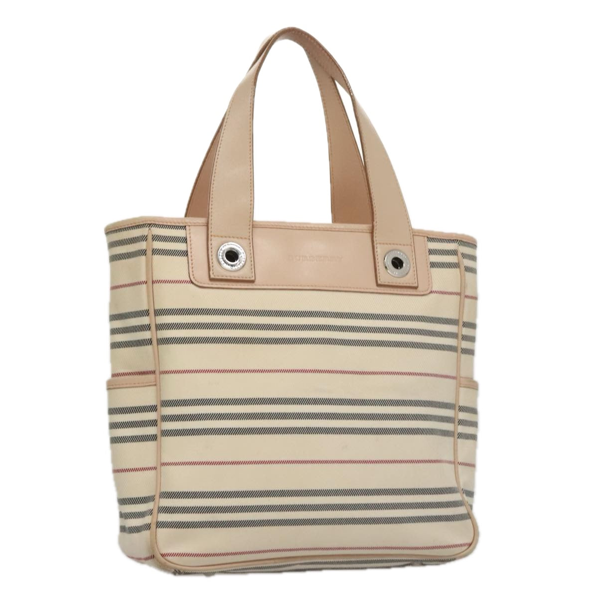 BURBERRY Shoulder Bag Canvas Leather Beige Cream Silver Auth 103299