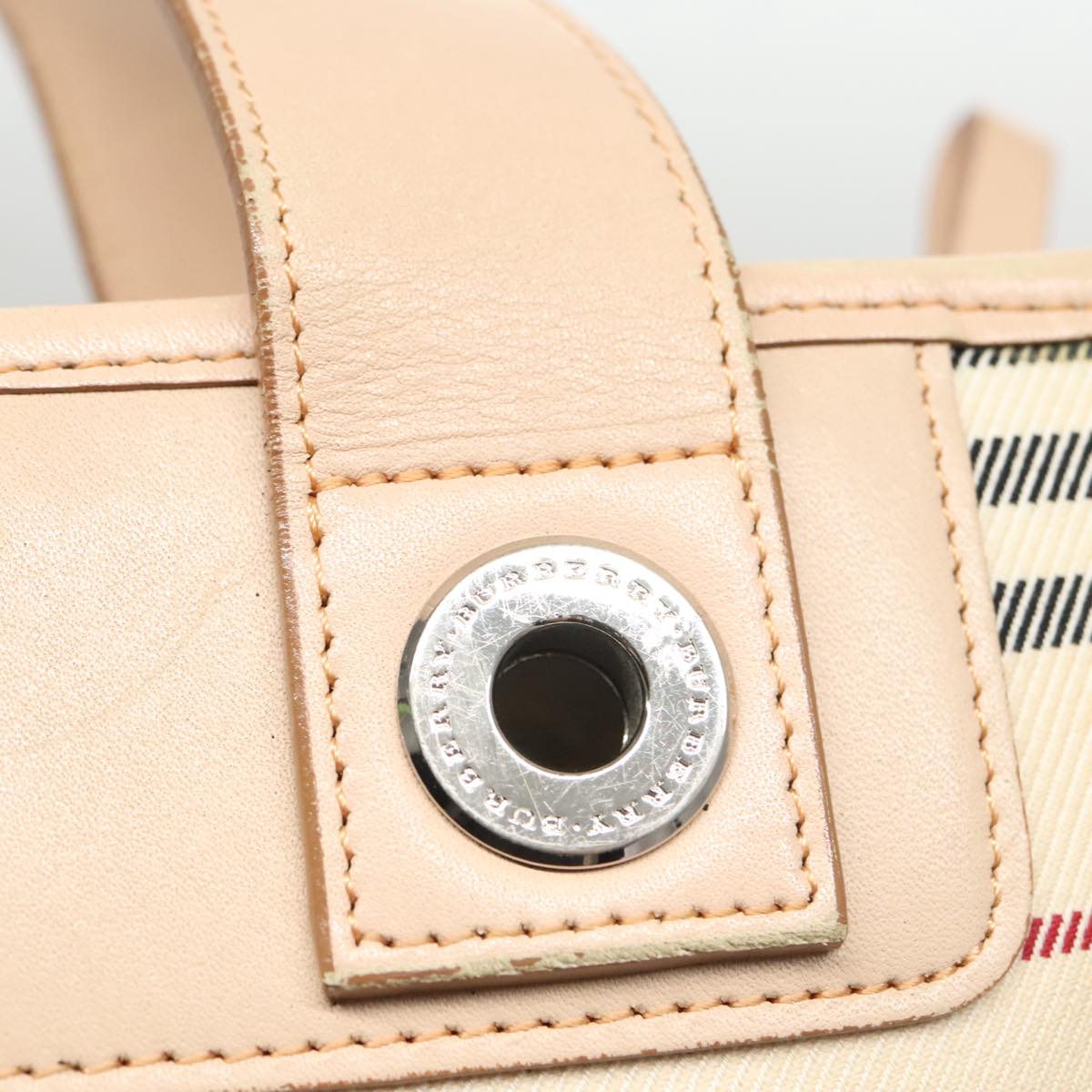BURBERRY Shoulder Bag Canvas Leather Beige Cream Silver Auth 103299