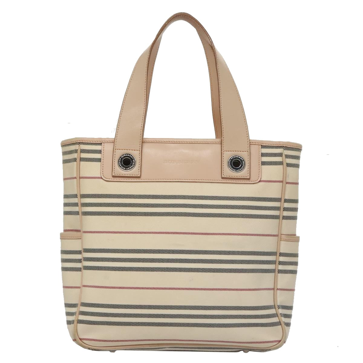 BURBERRY Shoulder Bag Canvas Leather Beige Cream Silver Auth 103299