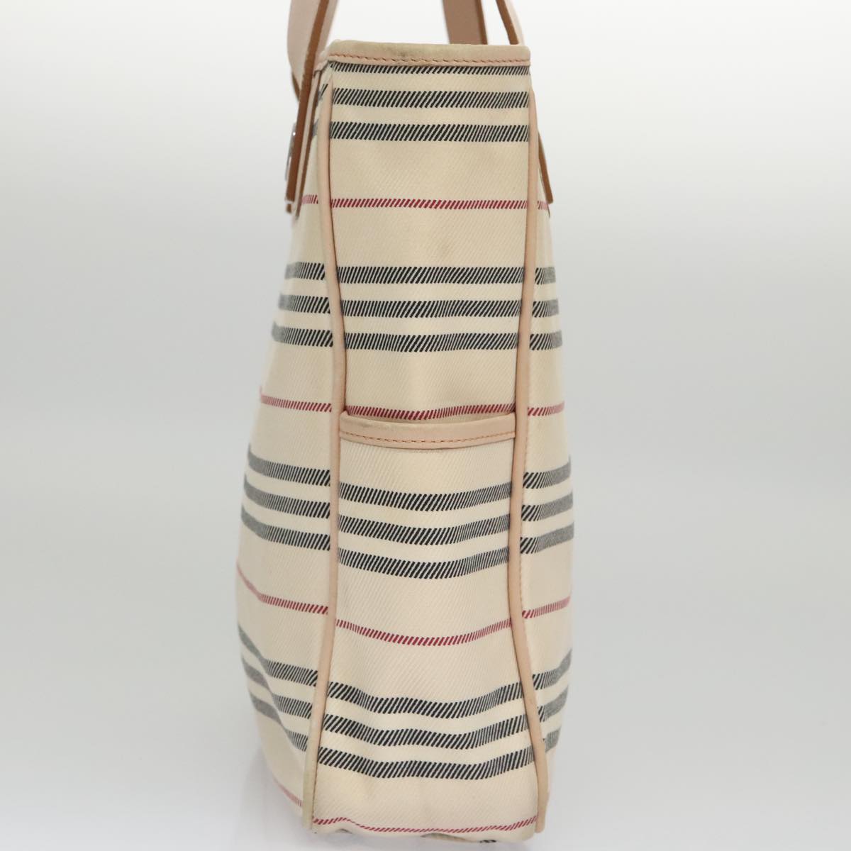 BURBERRY Shoulder Bag Canvas Leather Beige Cream Silver Auth 103299