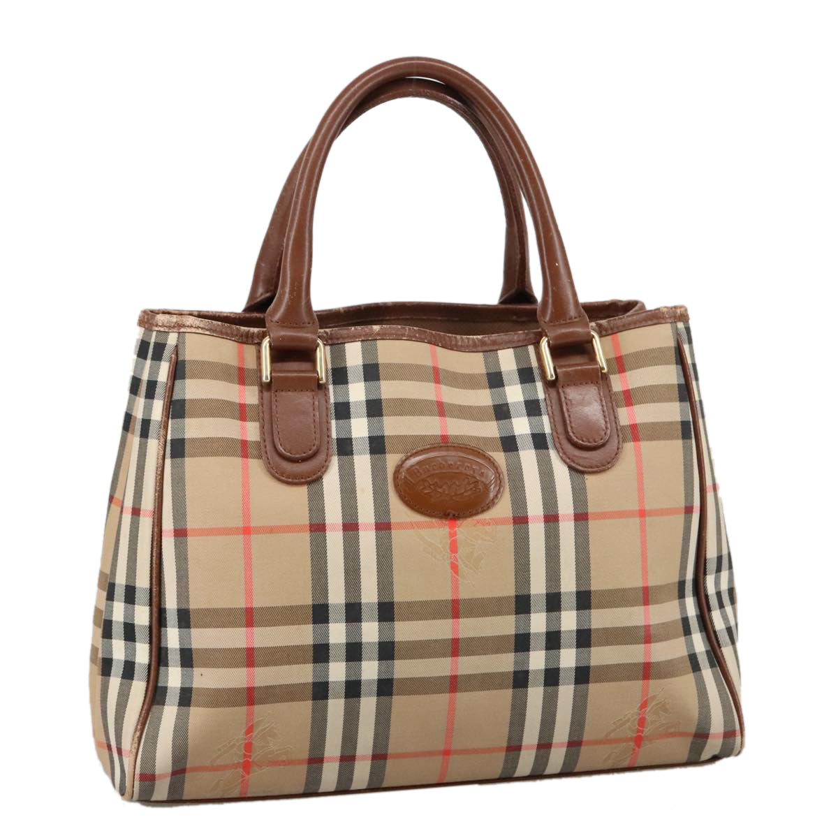 Burberrys Nova Check Hand Bag Canvas Beige Auth 103301