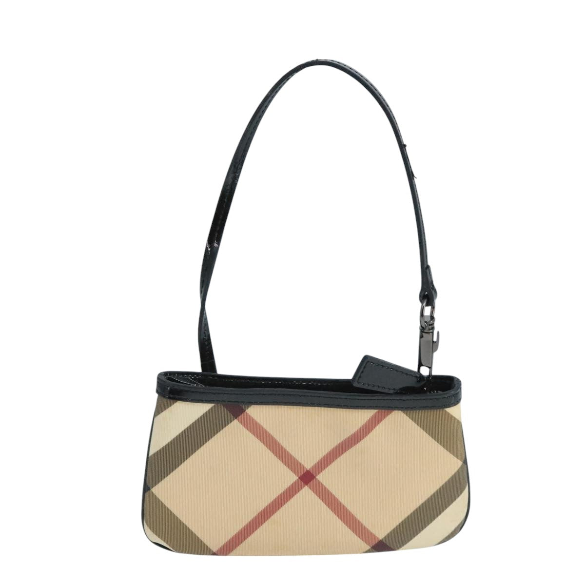 BURBERRY Nova Check Pouch Coated Canvas Enamel Beige Black Auth 103303