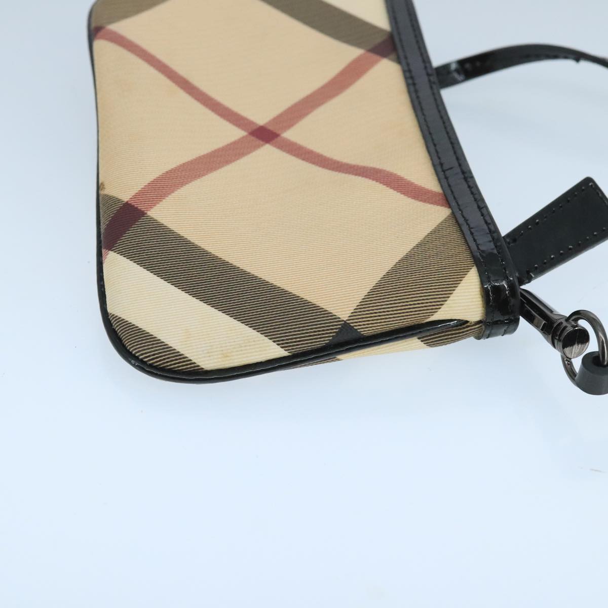 BURBERRY Nova Check Pouch Coated Canvas Enamel Beige Black Auth 103303