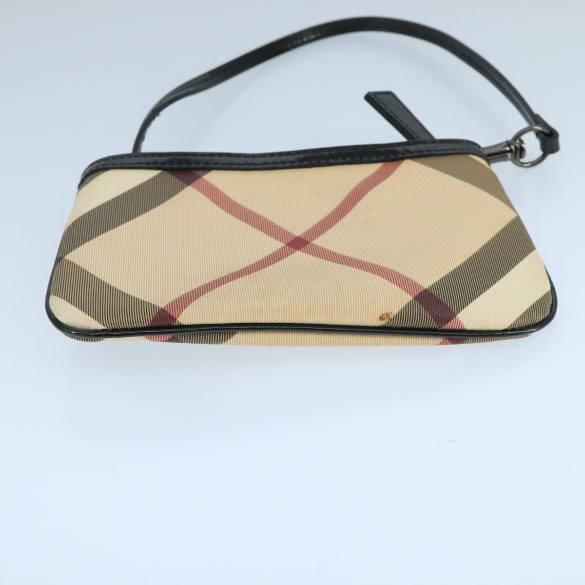 BURBERRY Nova Check Pouch Coated Canvas Enamel Beige Black Auth 103303