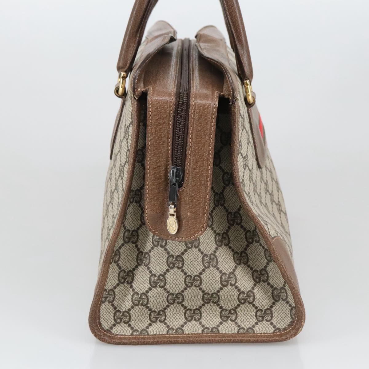 GUCCI GG Supreme Web Sherry Line Hand Bag PVC Leather Beige Gold Auth 103318