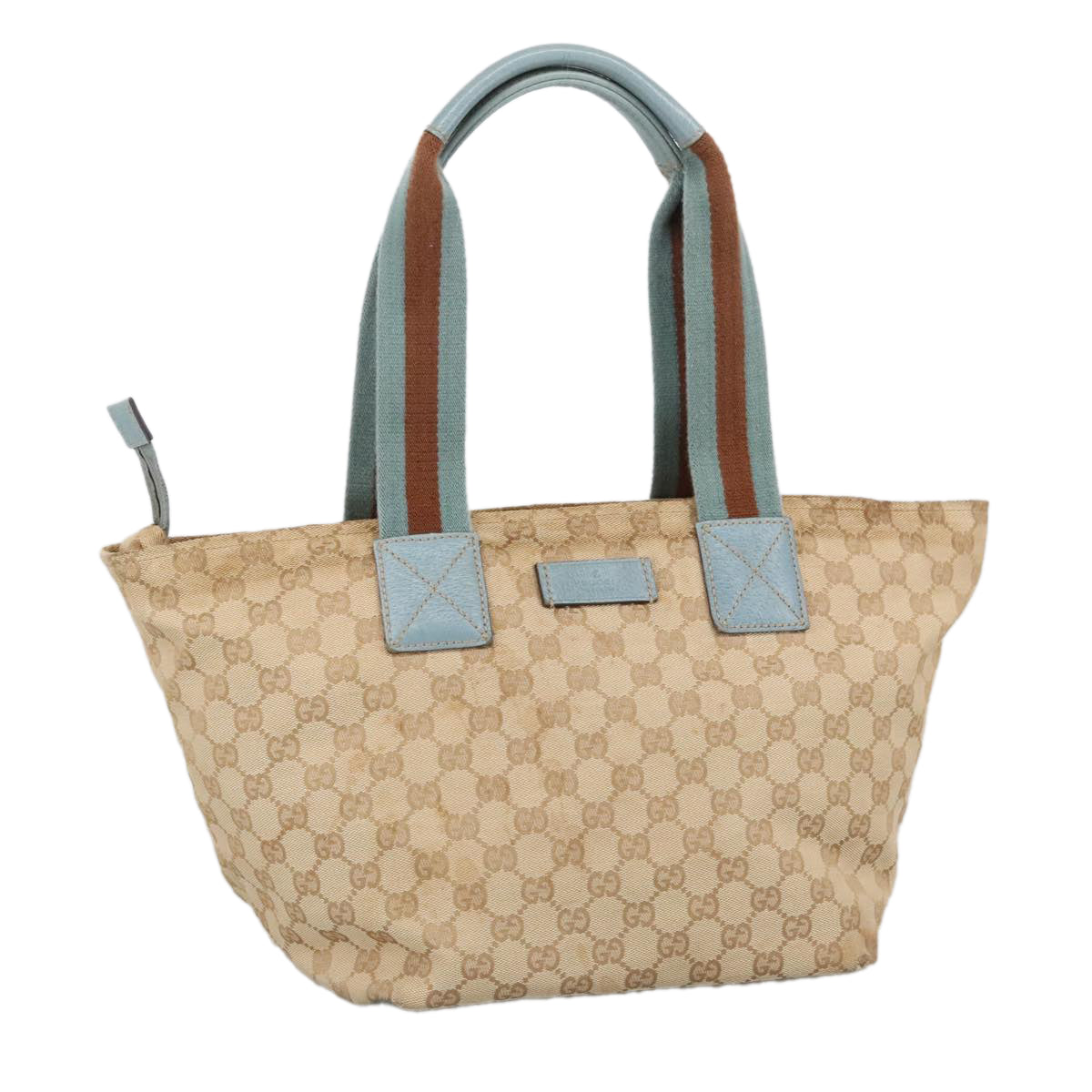 GUCCI GG Canvas Sherry Line Shoulder Bag Beige Blue Silver 131230 Auth 103323