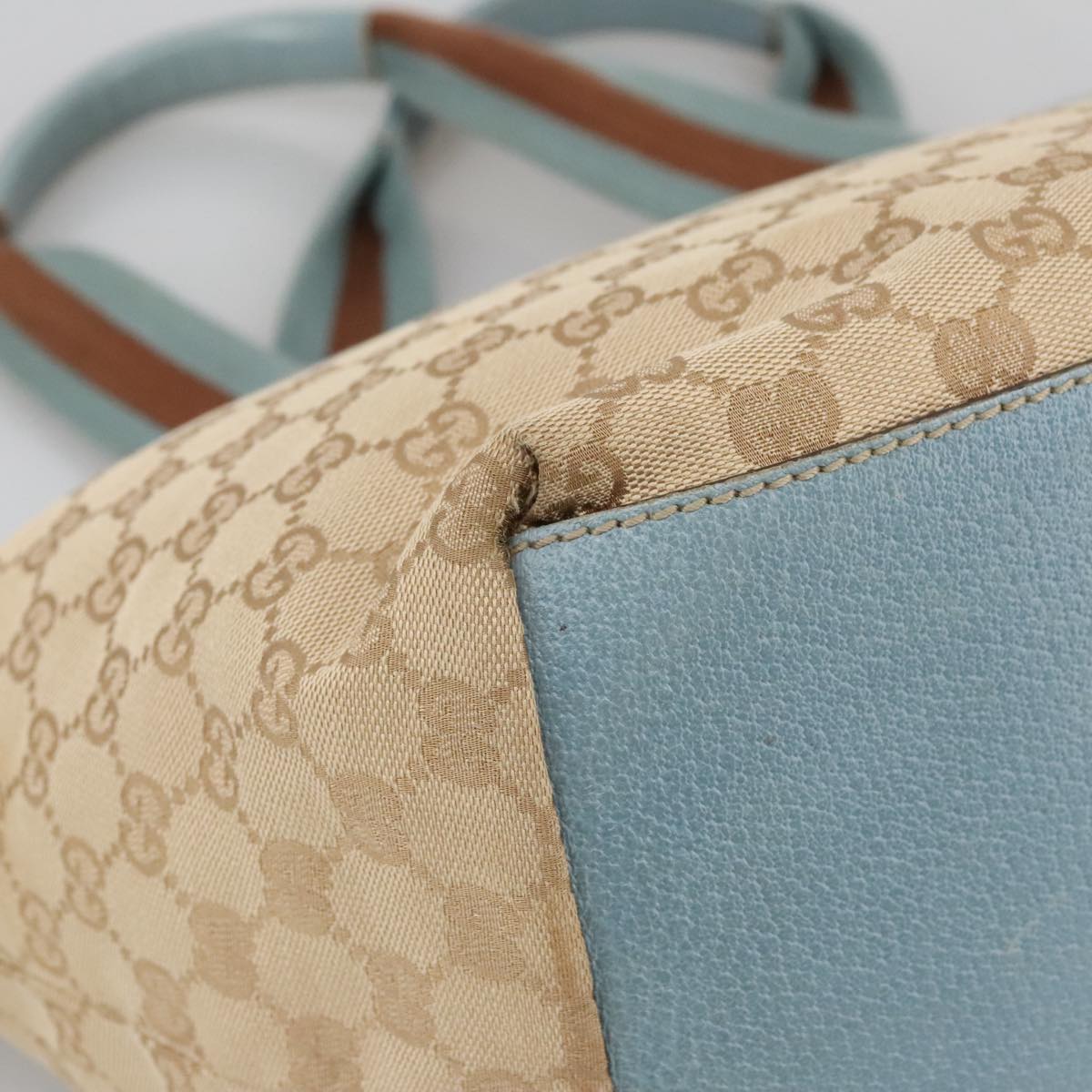 GUCCI GG Canvas Sherry Line Shoulder Bag Beige Blue Silver 131230 Auth 103323