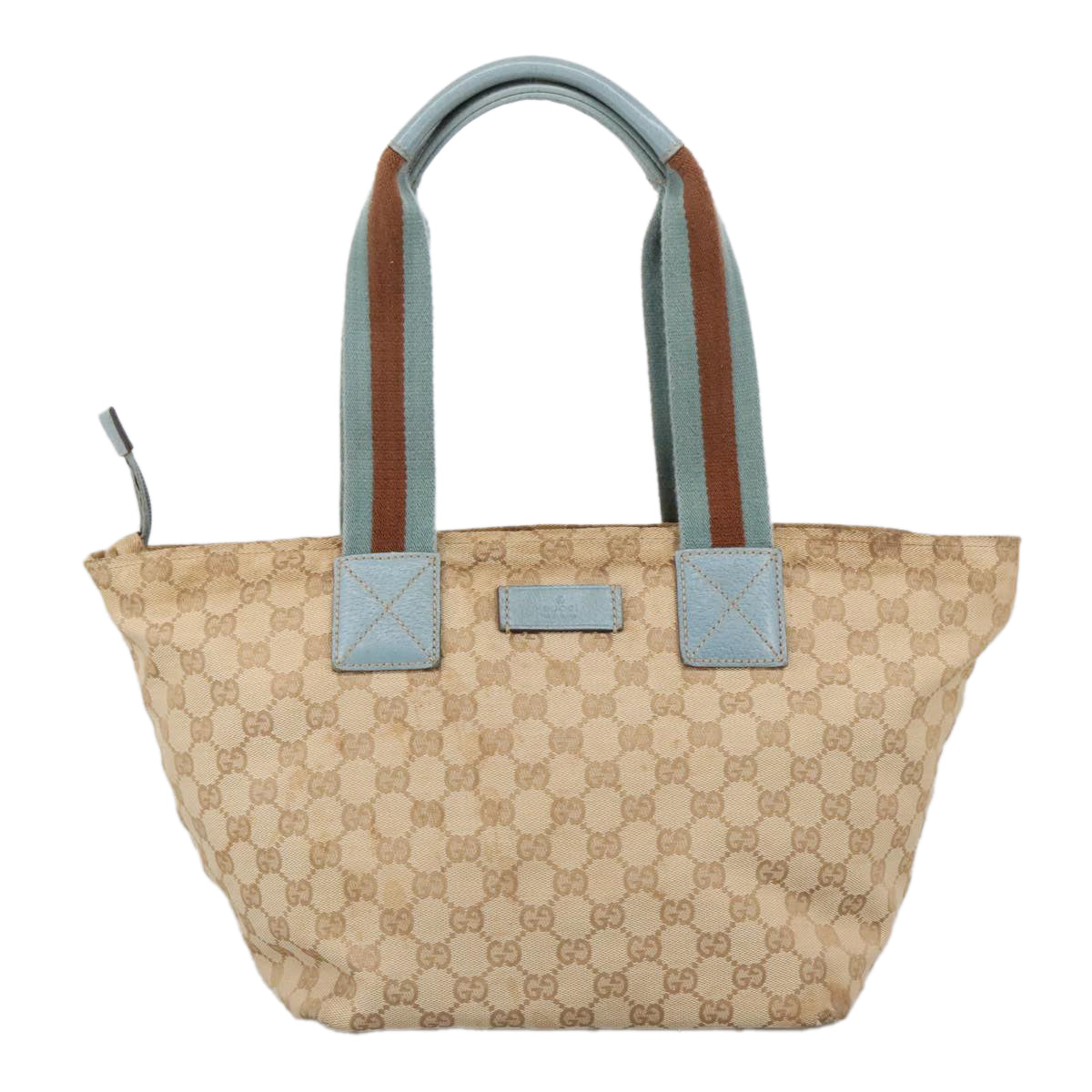 GUCCI GG Canvas Sherry Line Shoulder Bag Beige Blue Silver 131230 Auth 103323