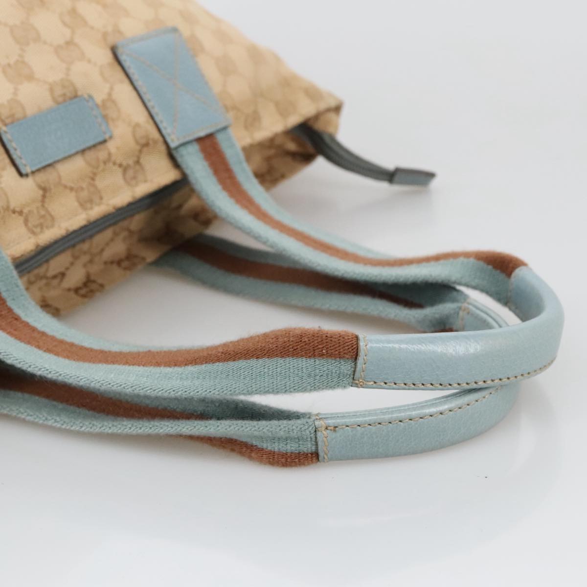 GUCCI GG Canvas Sherry Line Shoulder Bag Beige Blue Silver 131230 Auth 103323