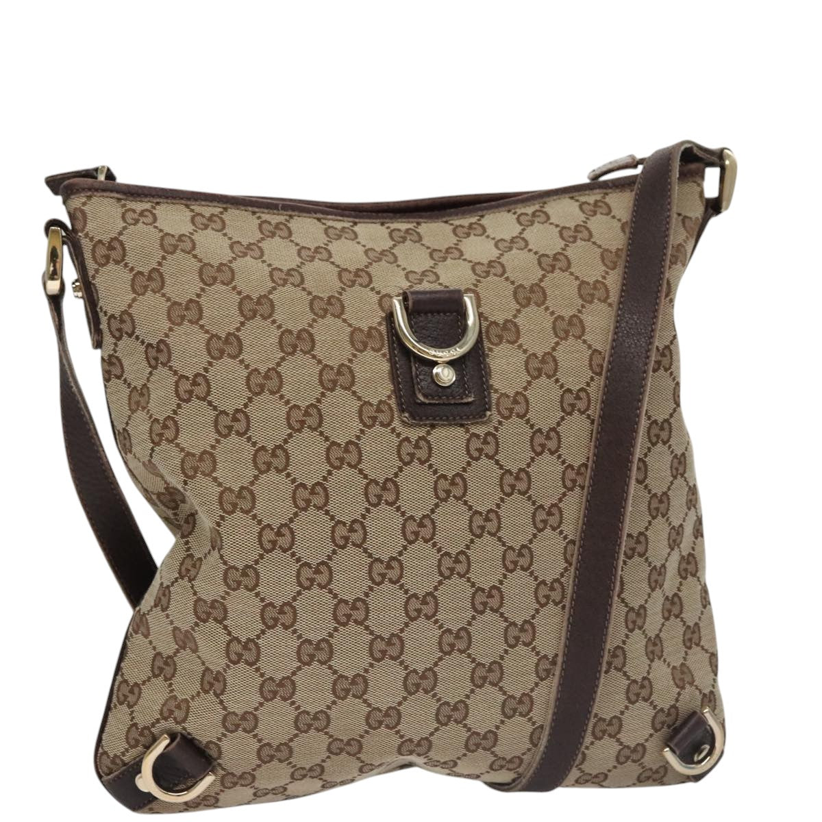 GUCCI GG Canvas Shoulder Bag Beige Brown Gold 131326 Auth 103325