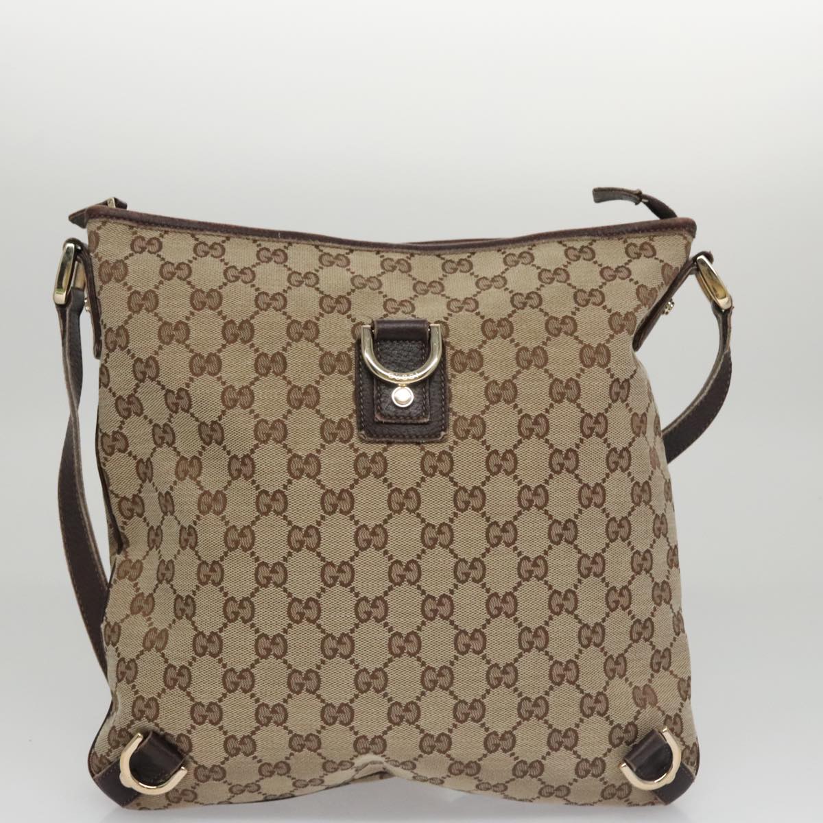 GUCCI GG Canvas Shoulder Bag Beige Brown Gold 131326 Auth 103325