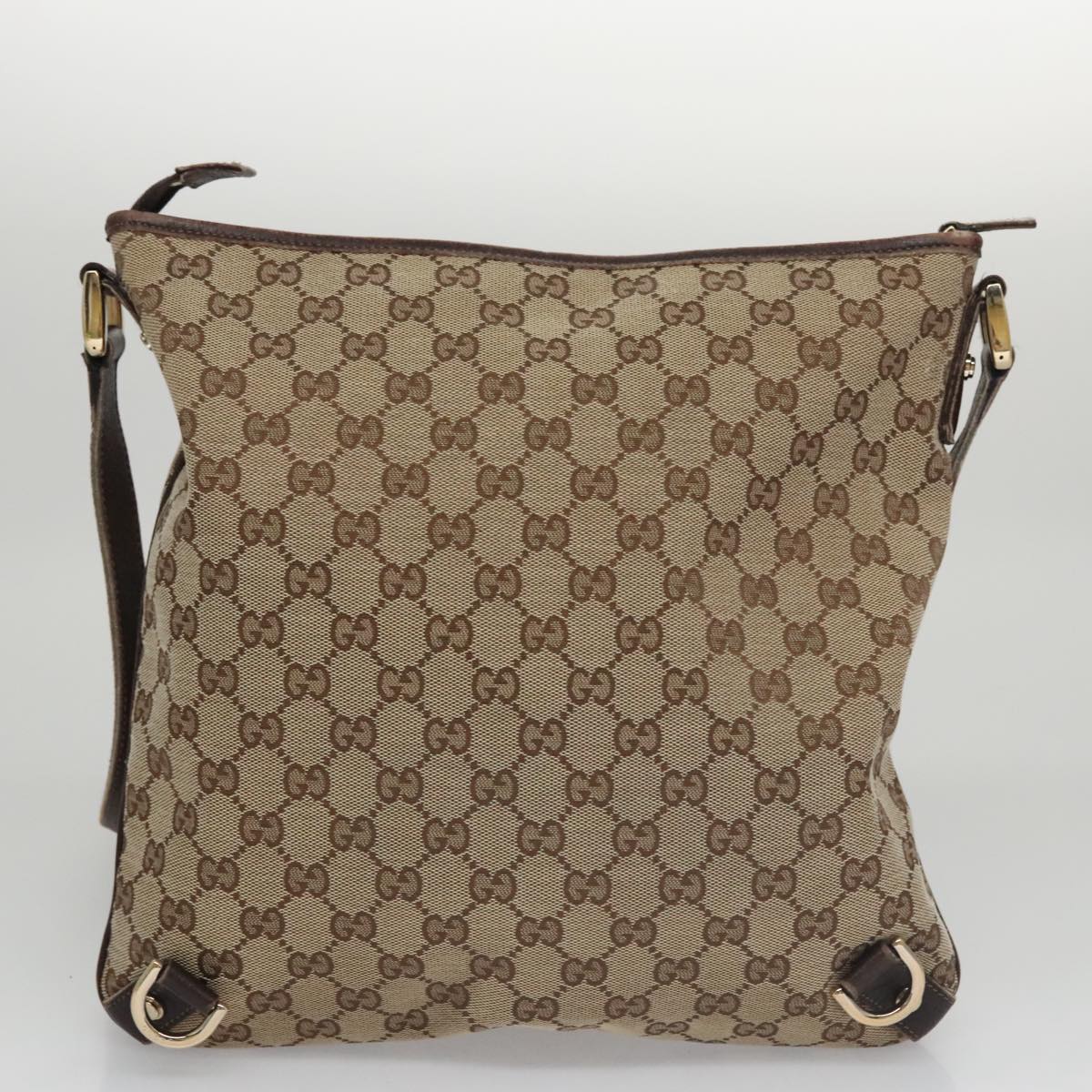 GUCCI GG Canvas Shoulder Bag Beige Brown Gold 131326 Auth 103325