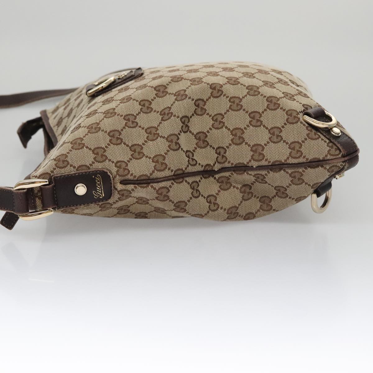 GUCCI GG Canvas Shoulder Bag Beige Brown Gold 131326 Auth 103325