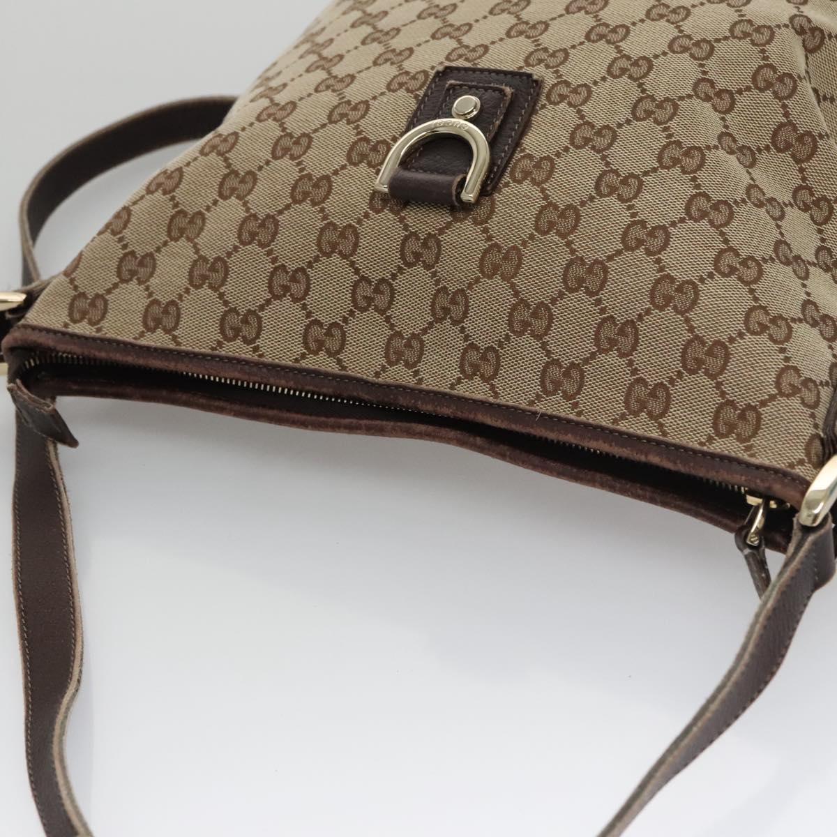 GUCCI GG Canvas Shoulder Bag Beige Brown Gold 131326 Auth 103325