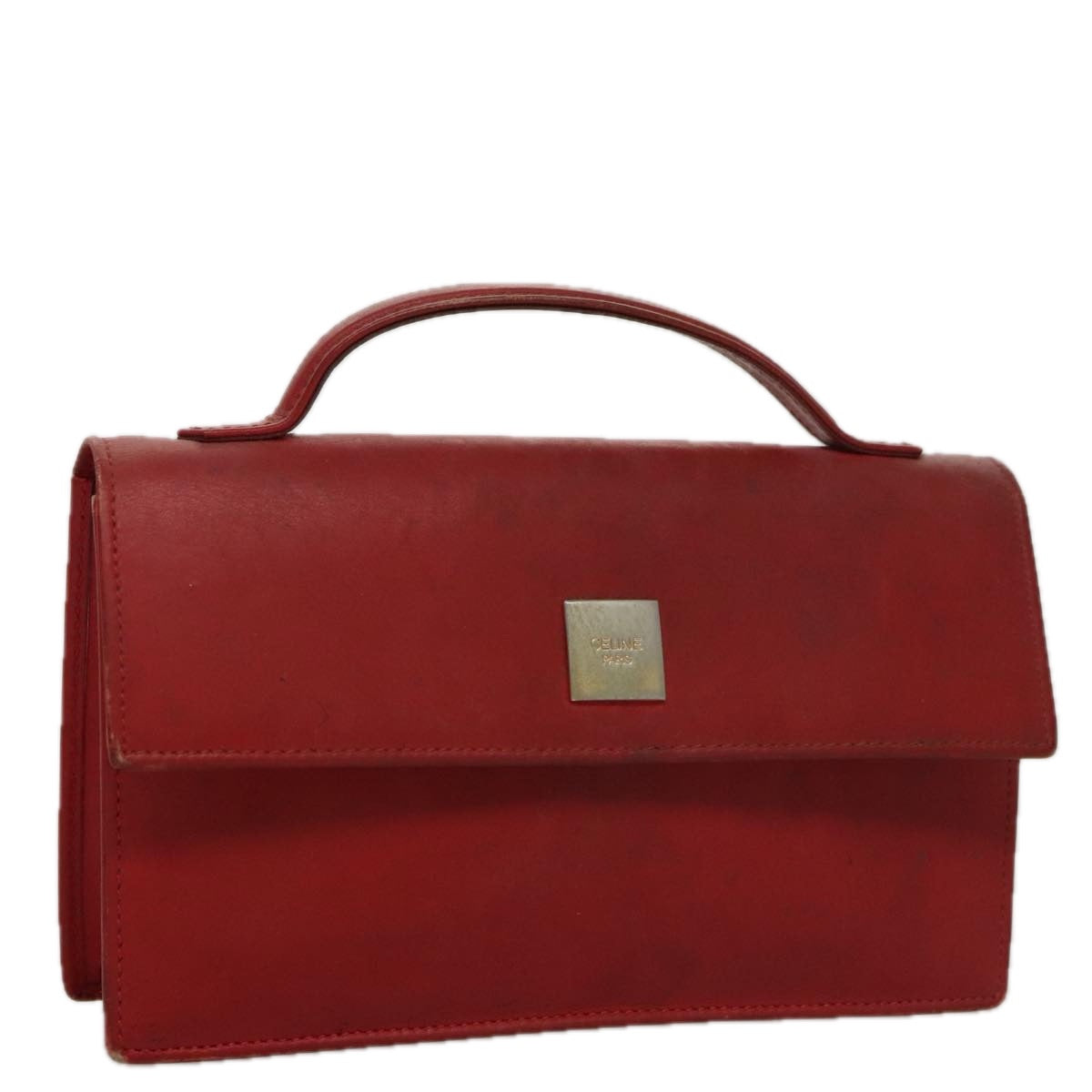 CELINE Mini Hand Bag Leather Red Auth 103334