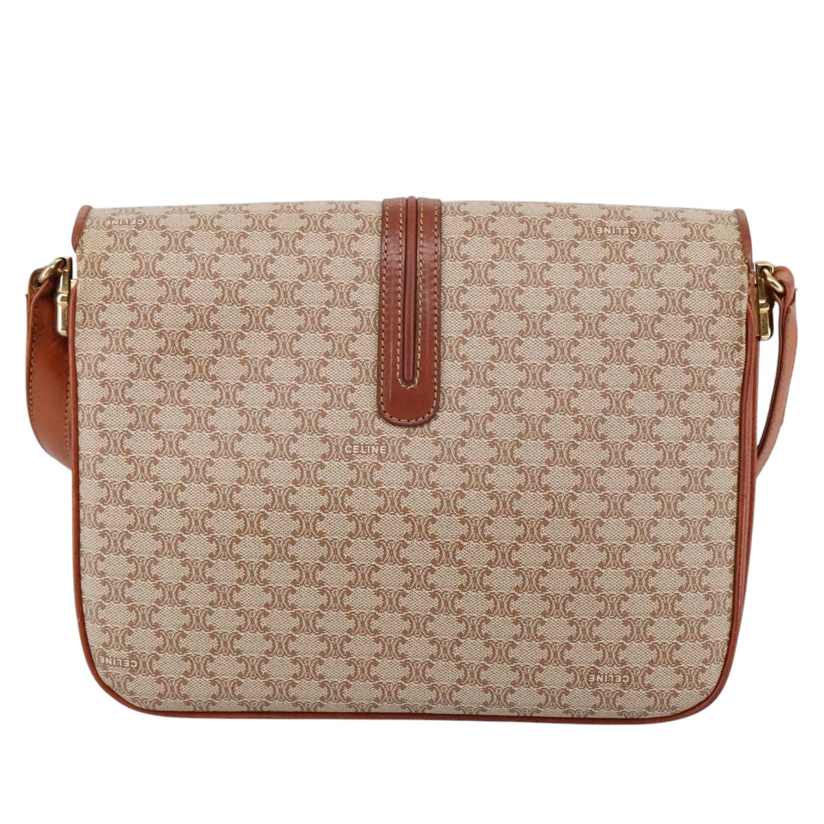 CELINE Macadam Canvas Shoulder Bag Beige Gold Auth 103336