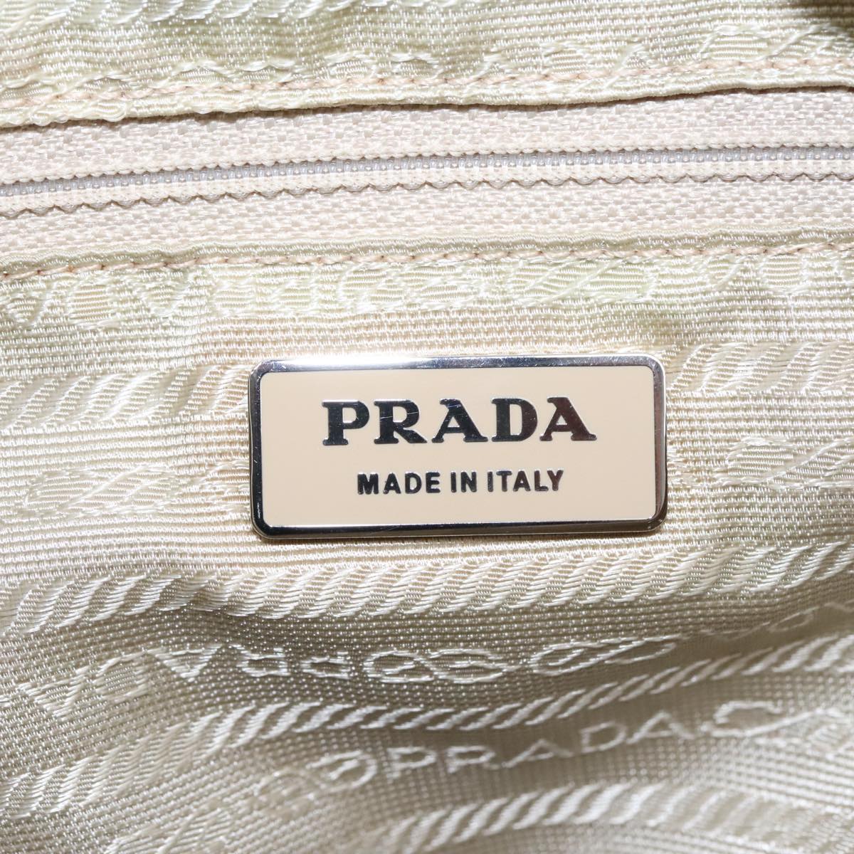 PRADA Shoulder Bag Nylon Beige Silver Auth 103337