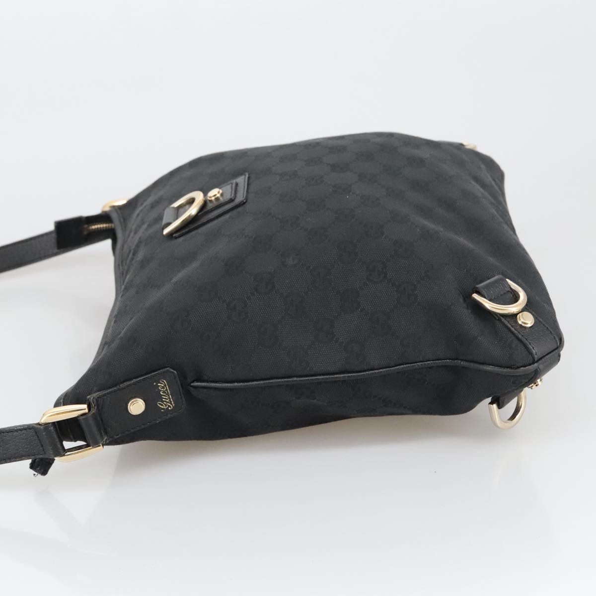 GUCCI GG Canvas Shoulder Bag Black Gold 131326 Auth 103341