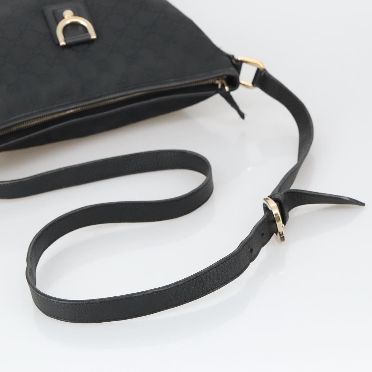 GUCCI GG Canvas Shoulder Bag Black Gold 131326 Auth 103341