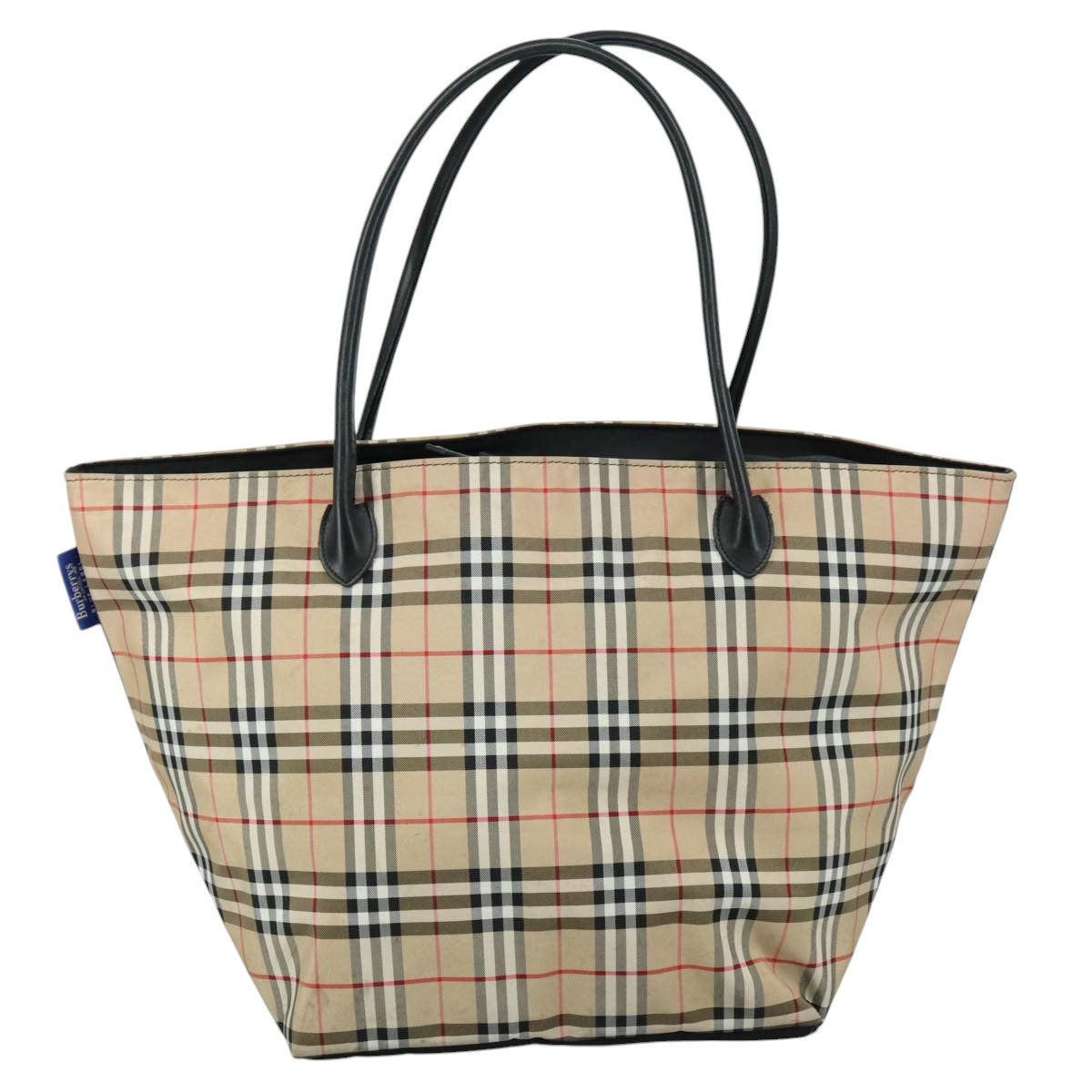 Burberrys Nova Check Blue Label Hand Bag Nylon Beige Auth 103387