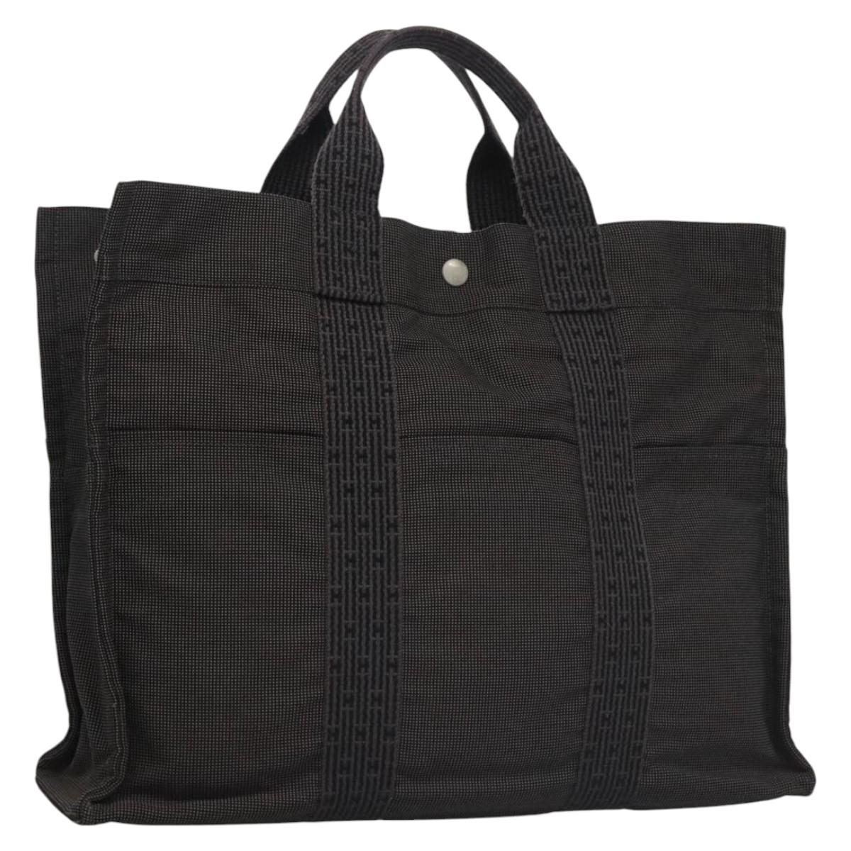 HERMES Her Line MM Hand Bag Canvas Gray Silver Auth 103414