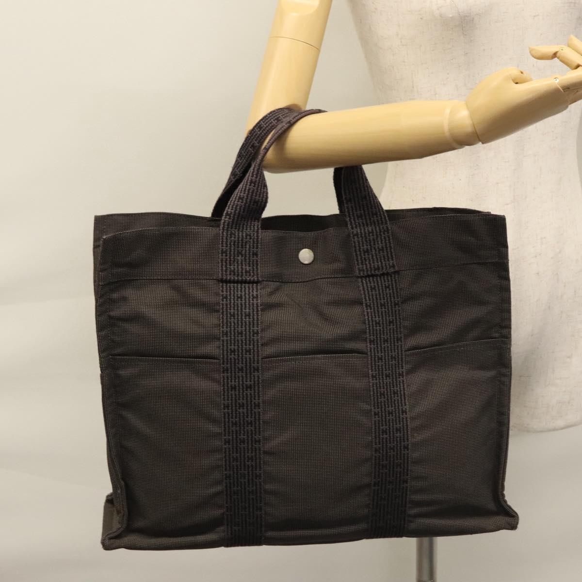 HERMES Her Line MM Hand Bag Canvas Gray Silver Auth 103414