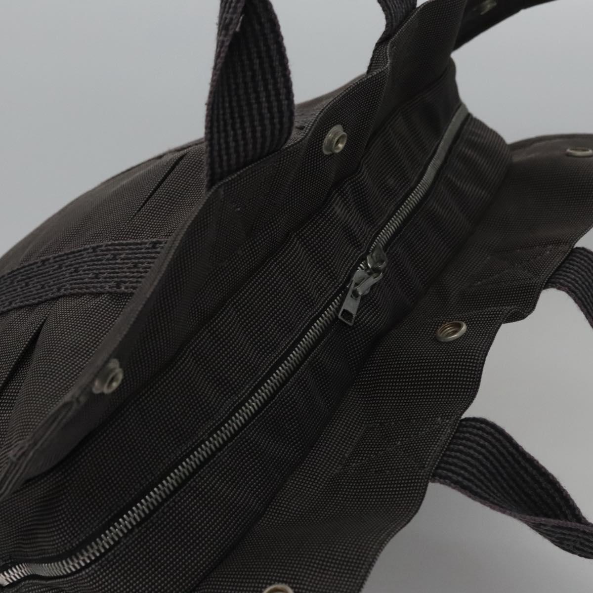 HERMES Her Line MM Hand Bag Canvas Gray Silver Auth 103414