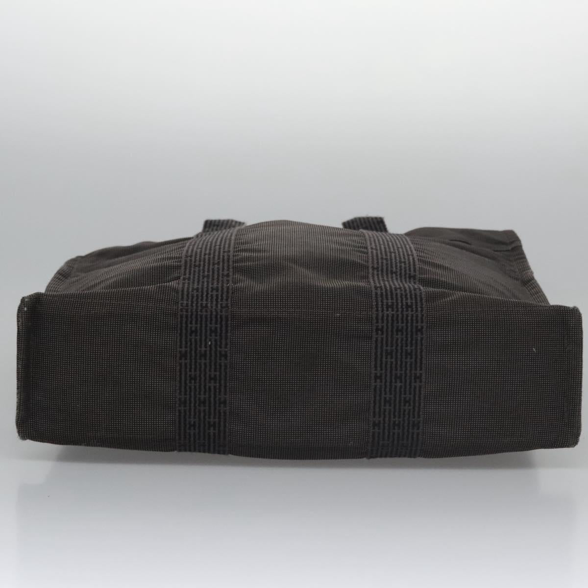 HERMES Her Line MM Hand Bag Canvas Gray Silver Auth 103414