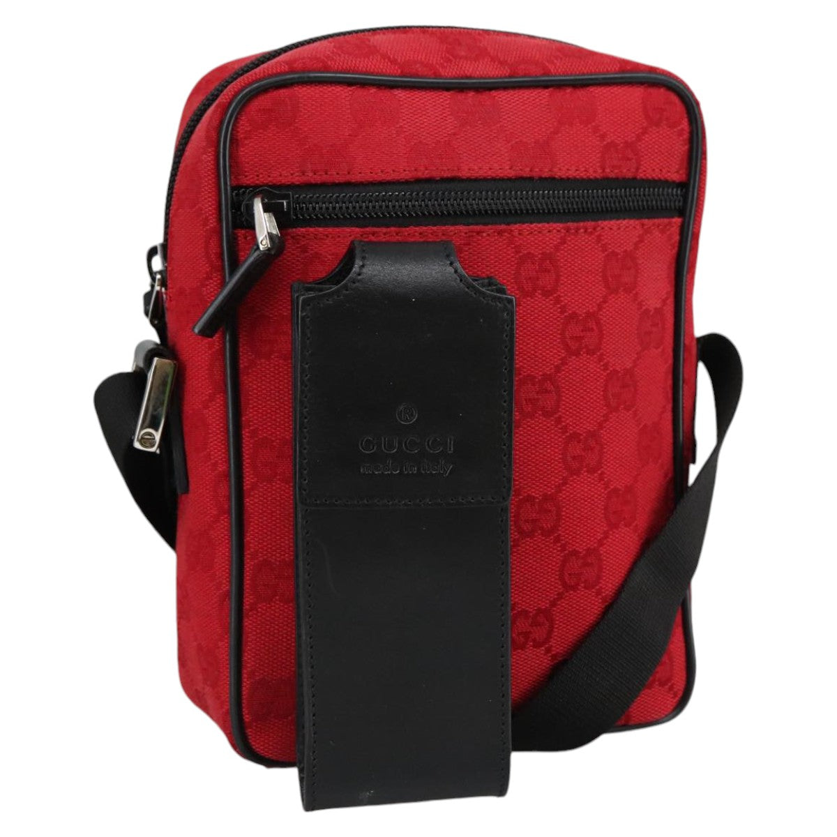 GUCCI GG Canvas Shoulder Bag Silver Red 018 1619 Auth 103432