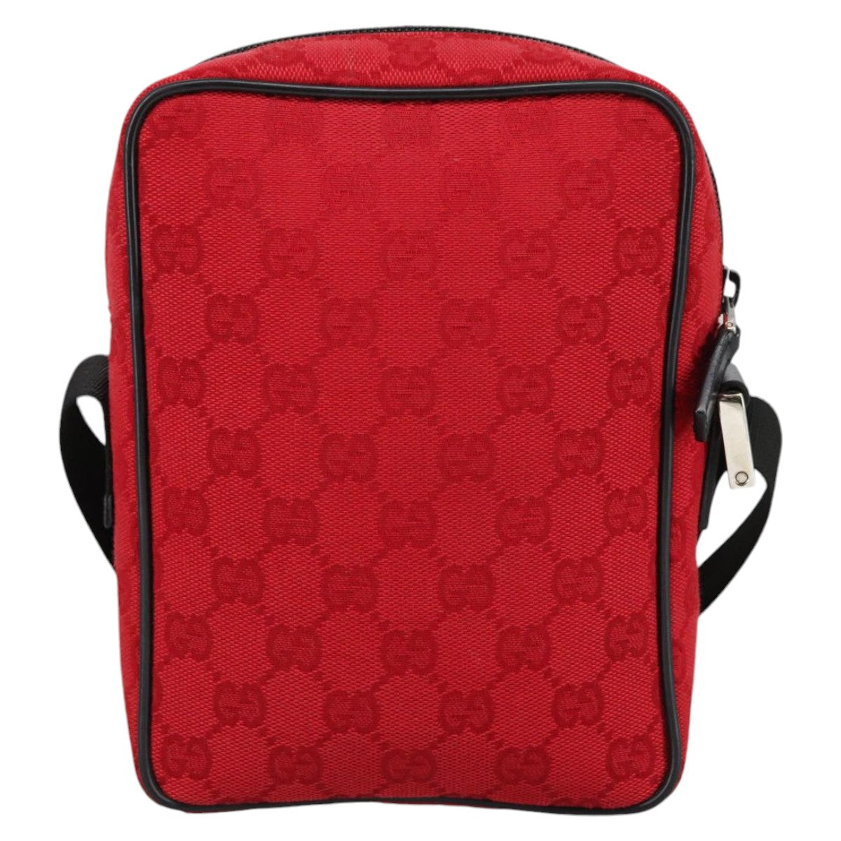 GUCCI GG Canvas Shoulder Bag Silver Red 018 1619 Auth 103432