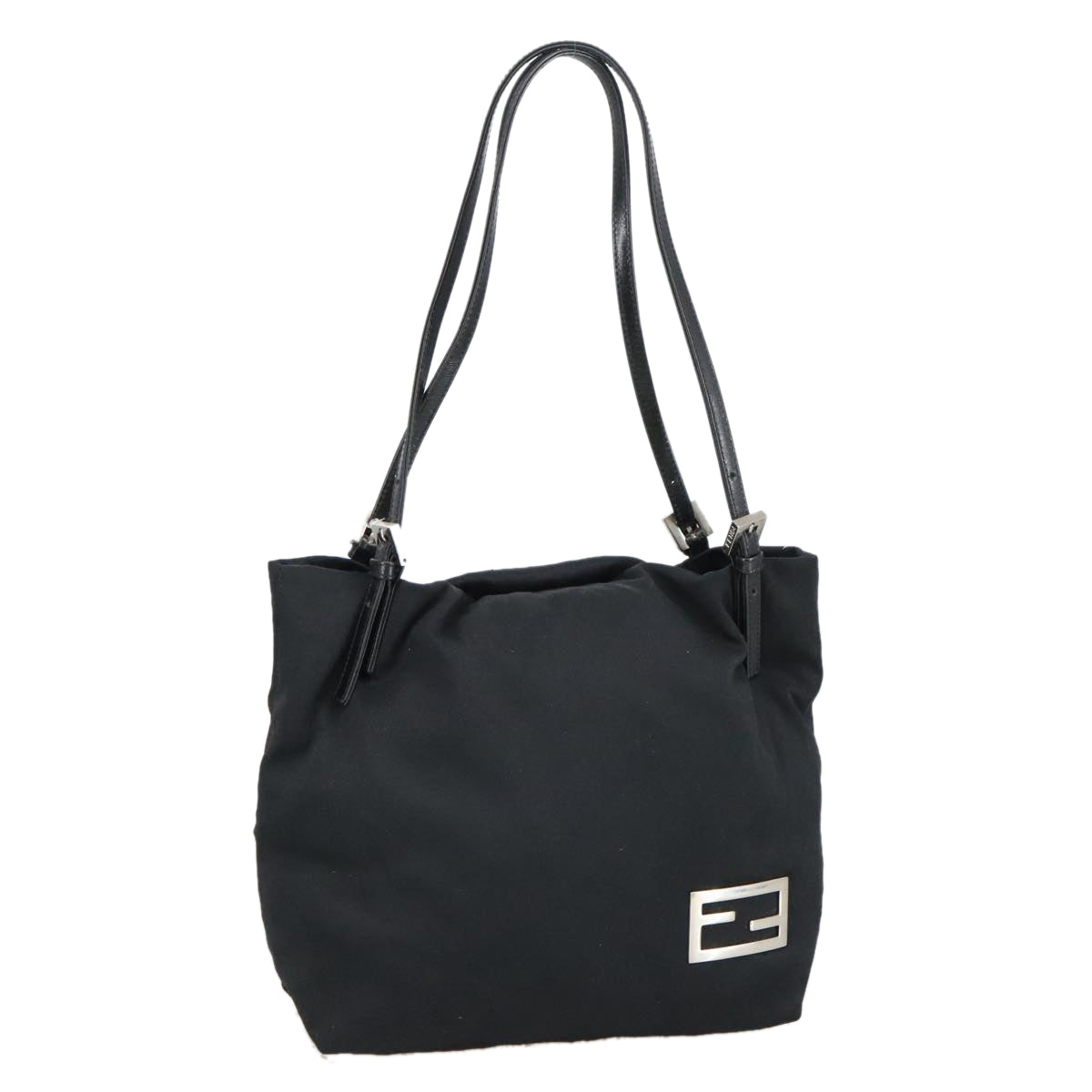 FENDI Shoulder Bag Nylon Black Silver Auth 103439