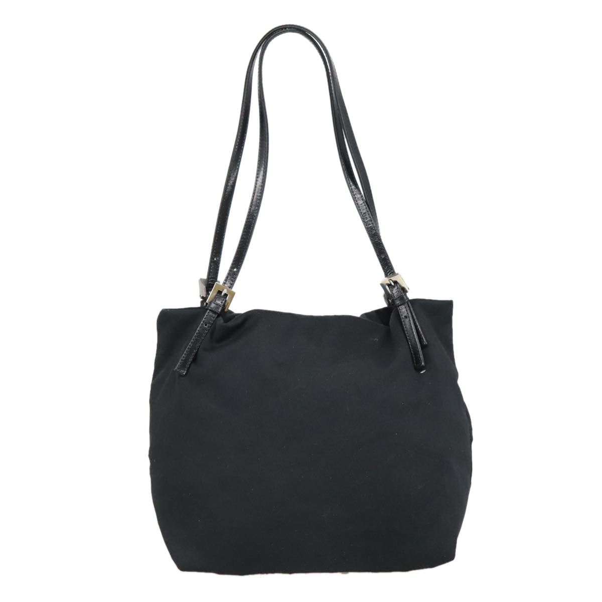 FENDI Shoulder Bag Nylon Black Silver Auth 103439