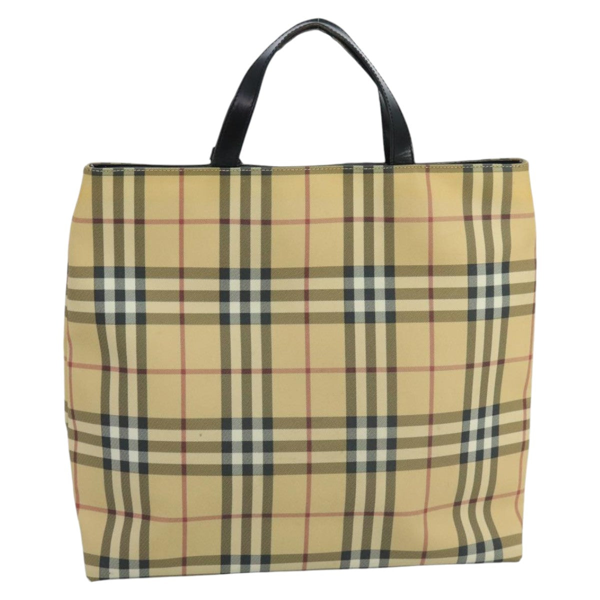 BURBERRY Nova Check Tote Bag PVC Leather Beige Black Auth 103445