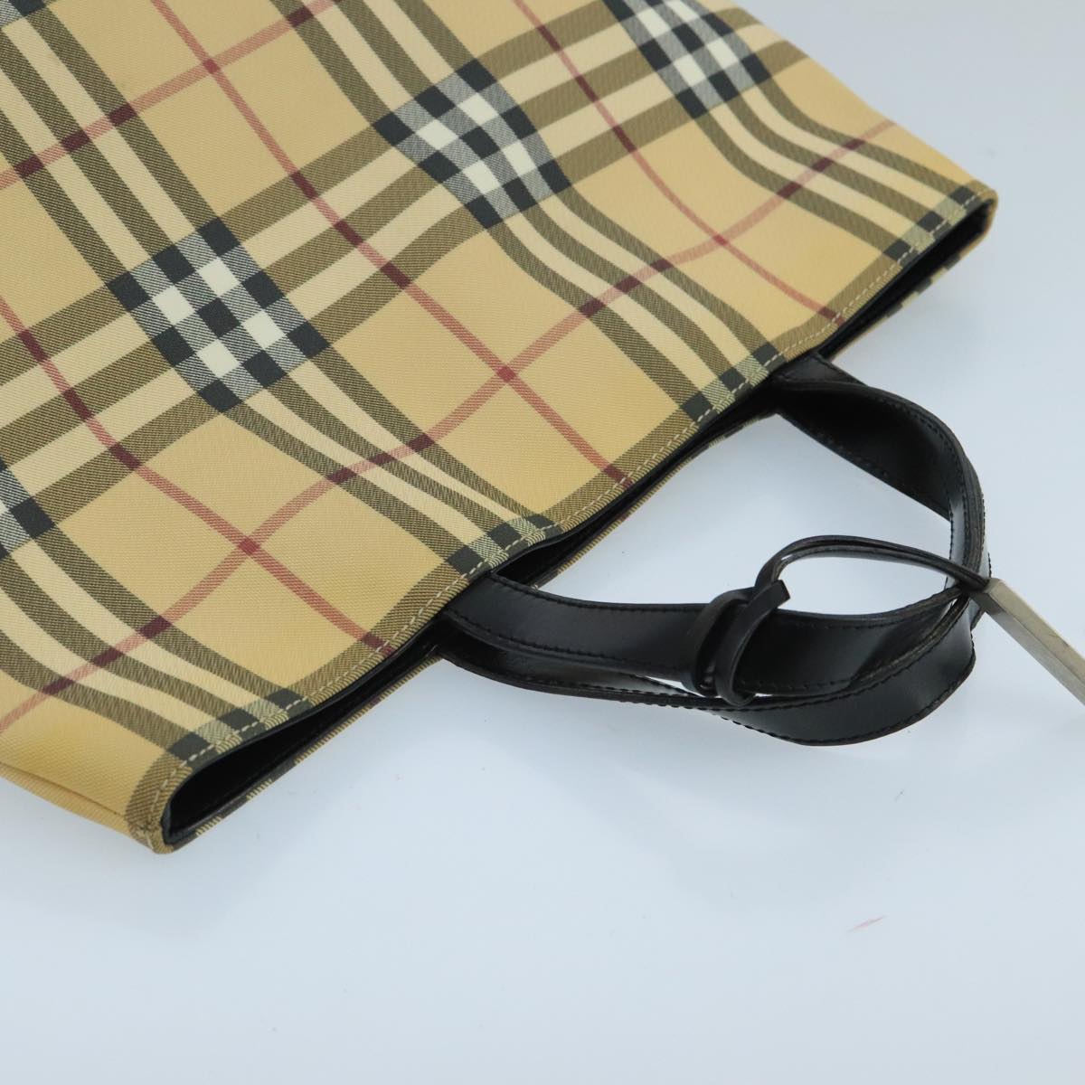 BURBERRY Nova Check Tote Bag PVC Leather Beige Black Auth 103445