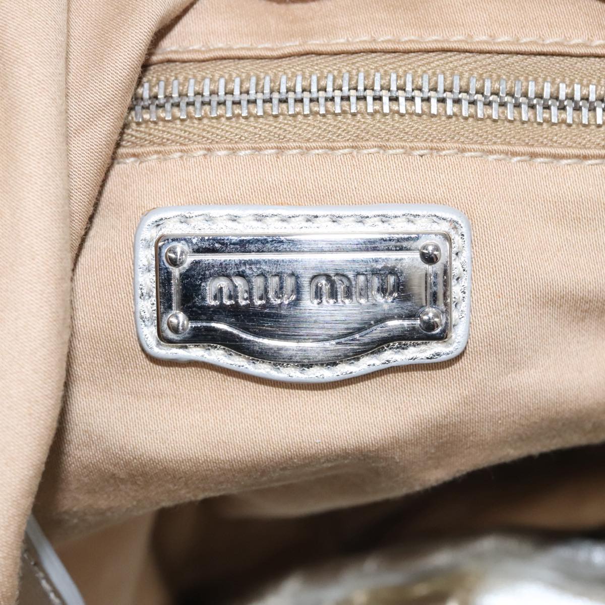 Miu Miu Hand Bag Leather 2way Silver Gold Auth 103449