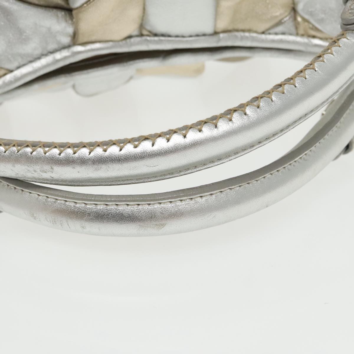 Miu Miu Hand Bag Leather 2way Silver Gold Auth 103449