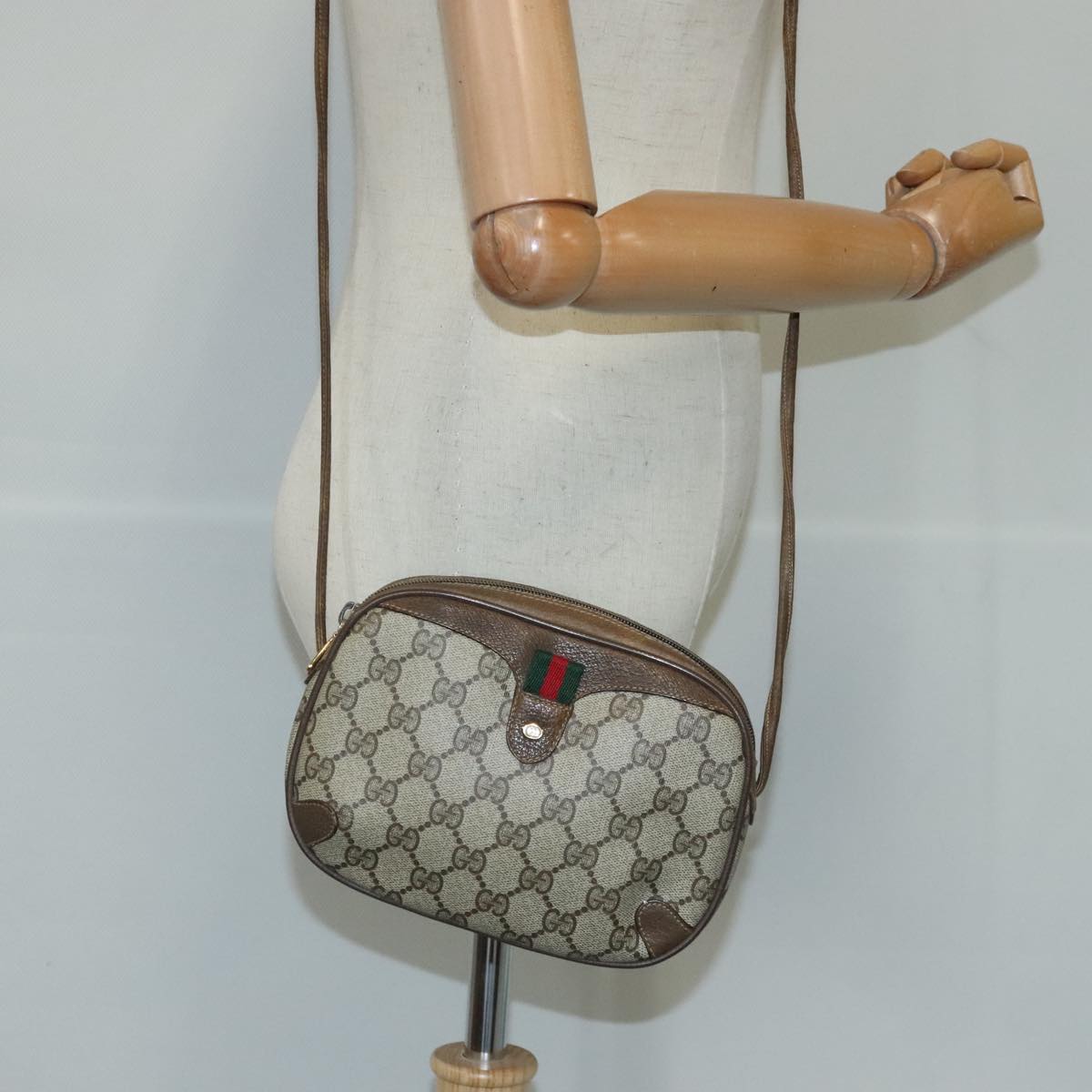 GUCCI GG Supreme Web Sherry Line Shoulder Bag PVC Beige 89 02 066 Auth 103458
